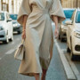 Dress with Batwing Sleeves – Loose Fit Elegant Style with Waist-Tightened Design