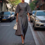 Dress with Batwing Sleeves – Loose Fit Elegant Style with Waist-Tightened Design