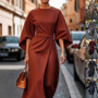 Dress with Batwing Sleeves – Loose Fit Elegant Style with Waist-Tightened Design
