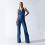 Retro Denim Jumpsuit – Women's Backless Heart Cutout One-Piece