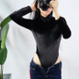 Women’s Turtleneck Velvet Bodysuit – Warm Long Sleeve Thermal Fit
