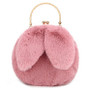 Rabbit Ear Bag Cute Soft Plush Sling Handbag with Smooth Zipper & Gold Chain Strap
