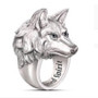 Wolf Ring Men’s Stainless Steel Wolf Head Ring with Black Sapphire Eyes