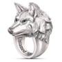 Wolf Ring Men’s Stainless Steel Wolf Head Ring with Black Sapphire Eyes