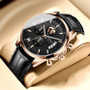 Men's Formal Wristwatch – Black Dial with Genuine Leather Strap and Automatic Quartz Movement