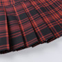 Plaid Pleated Mini Skirt – Women’s Gothic High-Waisted Skirt with Double Buckle Leather Straps