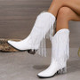 Sequin Cowgirl Dress Booties – Metallic Fringe Knee High Cowboy Boots for Women