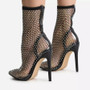 Fishnet Stiletto Booties – Women’s Rhinestone Pointed-Toe Sock Boots