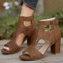 Chunky Heel Sandals – Women’s Hollow-Out Fashion Heeled Sandals