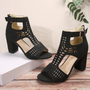 Chunky Heel Sandals – Women’s Hollow-Out Fashion Heeled Sandals