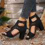Chunky Heel Sandals – Women’s Hollow-Out Fashion Heeled Sandals