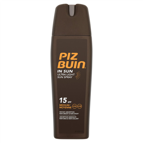Piz buin in sun ultra light sun spray SPF 15. 200 mL. Piz buin in sun ultra light sun spray SPF 15. 200 mL.