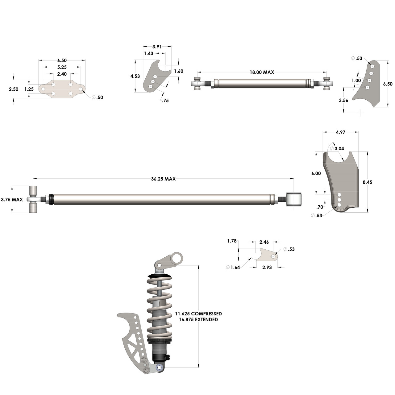 パーツ Multi-S Rear Suspensions British Retro Detroit Speed X-Gen Universal Staggered Rear Suspension Kit