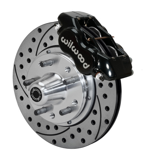 Wilwood Front Brake Kit, 70-73 Mustang Drum Spindle, 11", 4 Piston, Drilled, Black 140-11073-D