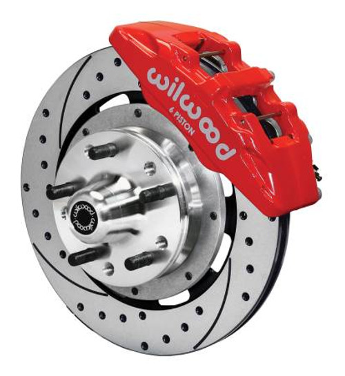 Wilwood Brake Kit, 12.19in. Drilled Rotor, 6 Piston, Red Caliper 140-10510-DR