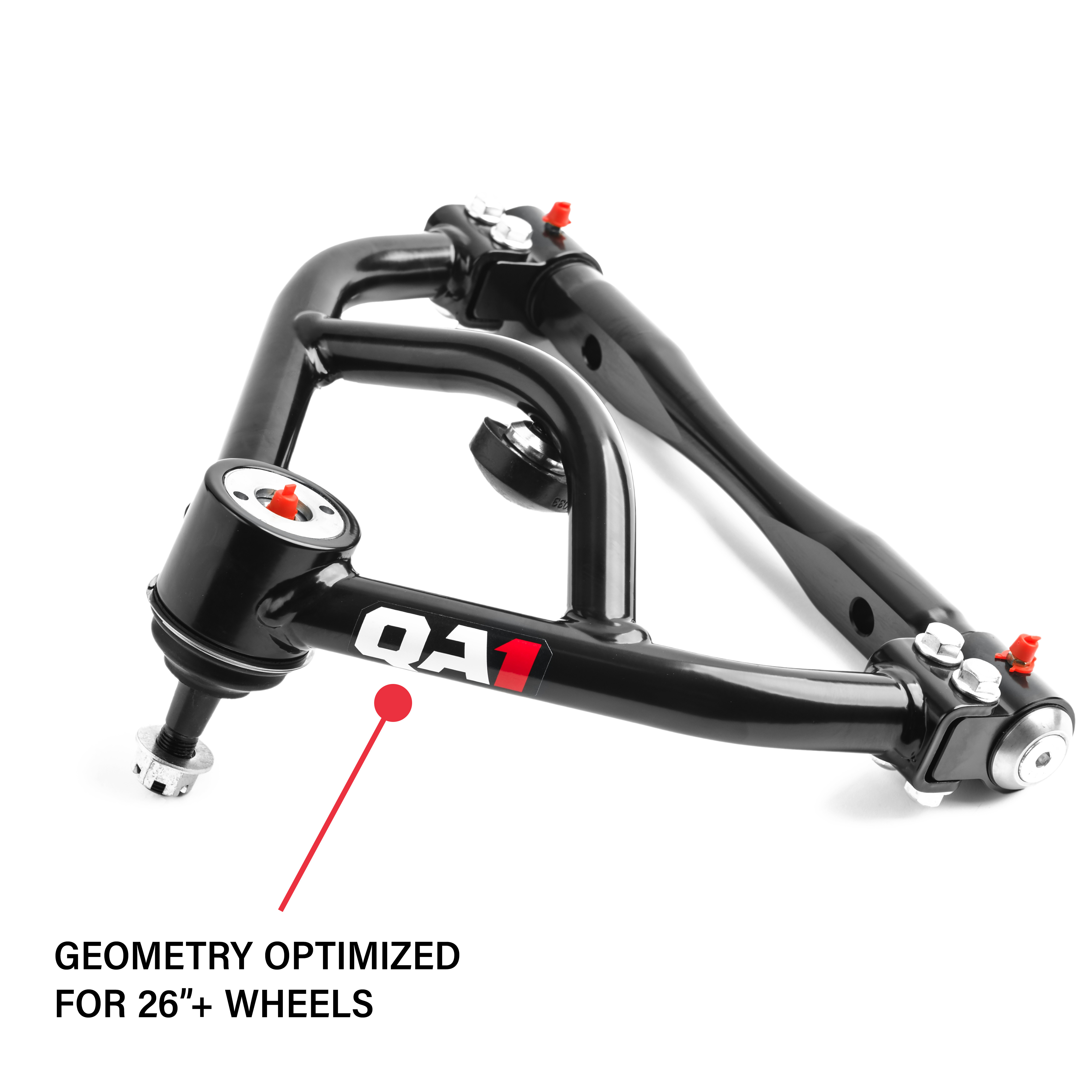 Control arm geometry optimized for 26 inch + wheels