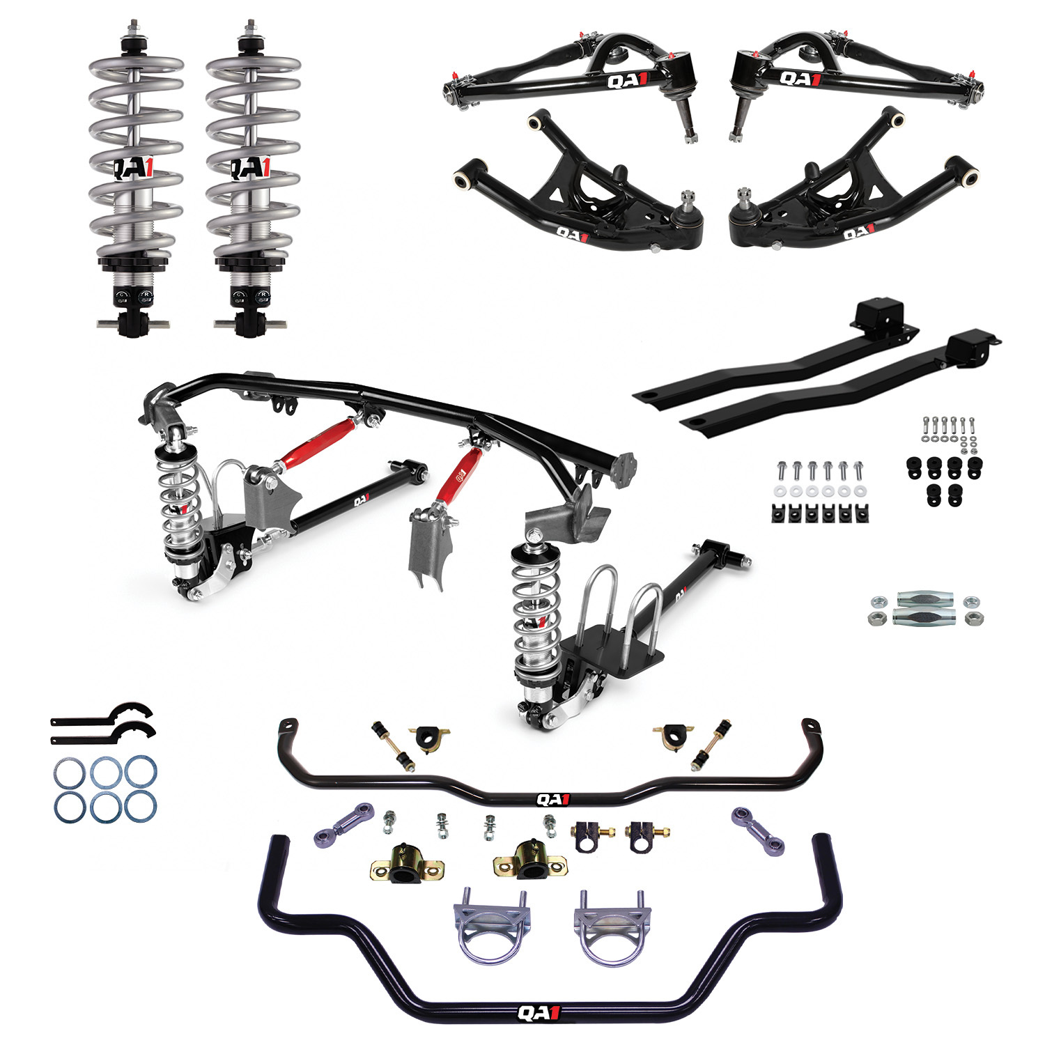 complete qa1 suspension kit with coilovers and drop spindles