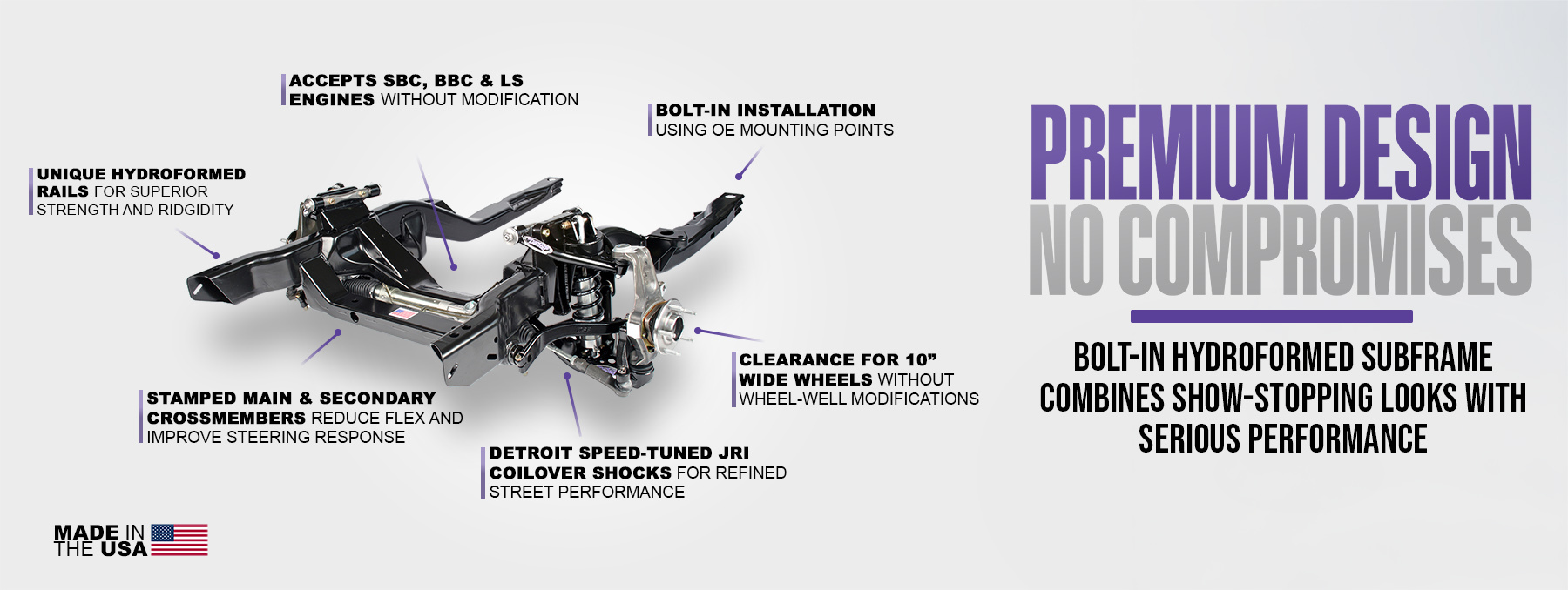 Detroit Speed Powdercoated Hydroformed Subframe - Single