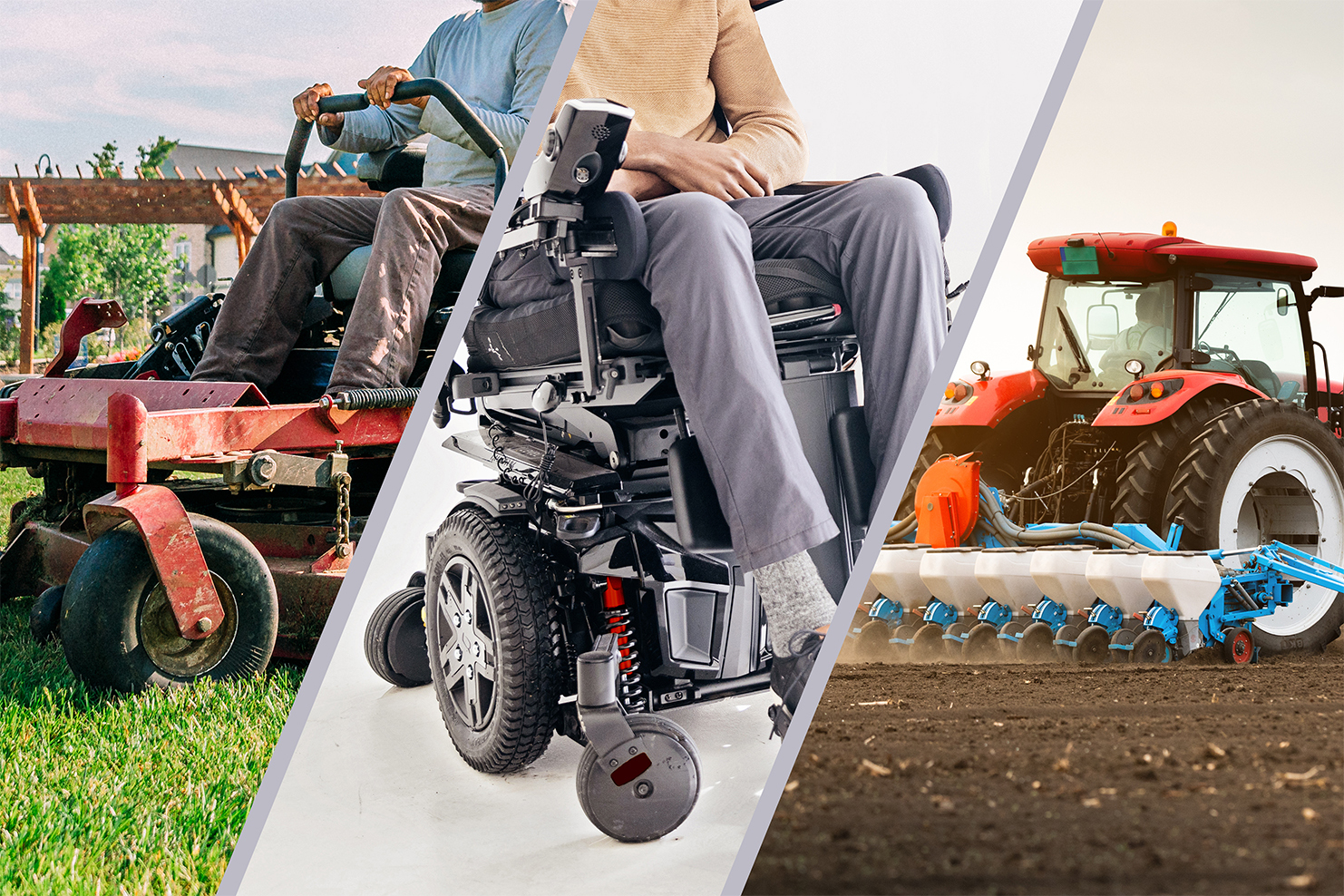 Lawn mower, mobility scooter, agriculture equipment