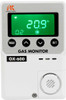 Front view of the RKI OX-600 Oxygen Monitor, a compact and standalone gas detection device with a sleek, low-profile design. Features include a digital LCD with tri-color display (green, orange, red), two preset alarms, and a 0-25% oxygen detection range. Ideal for indoor use, it operates on multiple power options, including 115 VAC, 24 VDC, or alkaline batteries. Designed for easy wall mounting with a plug-in galvanic cell sensor for fast and reliable oxygen monitoring.