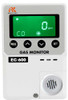 Front view of the RKI EC-600 Carbon Monoxide Detector, featuring a sleek, low-profile design. The device includes a 3-digit LED display with tri-color indicators (green, orange, red) to show gas levels and alarm status. Designed for indoor use, the EC-600 detects carbon monoxide (CO) in the range of 0-150 ppm and is equipped with a fast-responding, field-replaceable electrochemical sensor. Ideal for laboratory or commercial applications, it includes wall-mount capability and multiple power options (AC or DC).