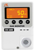 Front view of the RKI EC-600 Carbon Monoxide Detector, featuring a sleek, low-profile design. The device includes a 3-digit LED display with tri-color indicators (green, orange, red) to show gas levels and alarm status. Designed for indoor use, the EC-600 detects carbon monoxide (CO) in the range of 0-150 ppm and is equipped with a fast-responding, field-replaceable electrochemical sensor. Ideal for laboratory or commercial applications, it includes wall-mount capability and multiple power options (AC or DC).