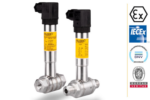 Aplisens PRE-28 differential pressure transmitter with stainless steel housing for industrial measurement of gases, vapors, and liquids.