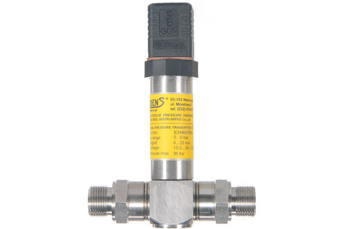 Aplisens AS-dP differential pressure transmitter with stainless steel construction and 4–20 mA output for industrial pressure measurement.