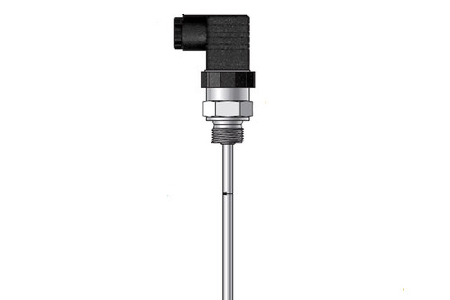 Aplisens CT-25 industrial RTD temperature sensor with Pt100 element, stainless steel wetted parts, configurable probe length and diameter, and DIN or M12 electrical connection for liquid and gas measurement.