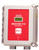 The RKI Instruments Beacon 110 Fixed Systems Controller is shown mounted on a clean, industrial background. The device features a compact rectangular housing with a durable, metallic finish and a clear digital display. The screen is illuminated, showcasing numeric readings for monitoring purposes. Below the screen, there are multiple LED indicator lights, labeled to show the device's alarm status and operational states. A set of clearly labeled buttons for controlling and configuring the unit is placed beneath the display. The controller is designed with industrial-grade connectors and terminals at the bottom for wiring. The product logo and branding are prominently displayed on the upper part of the unit, signifying its professional and reliable quality.