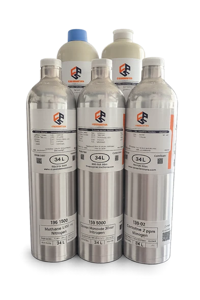 Carbon Monoxide CO 20 ppm and Oxygen O2 20.9% calibration gas cylinder with nitrogen balance