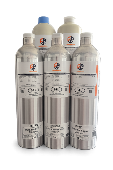 Methane CH4 0.375% 7.5% LEL and Oxygen O2 20.9% calibration gas cylinder with nitrogen balance