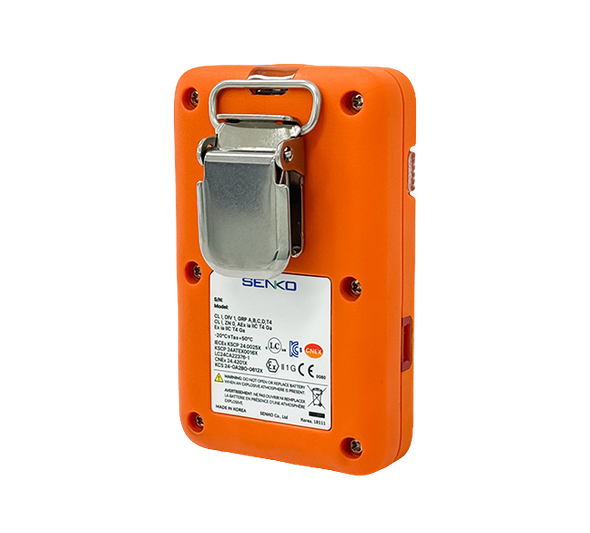 SENKO DUO TRACER portable dual gas detector rear view with belt clip