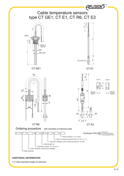 Aplisens CT E1 cable temperature sensor overview and construction