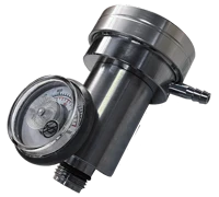 Nickel-plated brass C-10 demand flow calibration gas regulator with integrated pressure gauge for non-reactive gases and compatible pumped gas detection instruments.