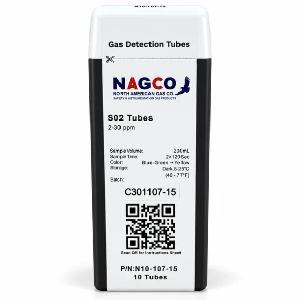 NAGCO N10-107-15 Sulfur Dioxide SO2 Detector Tubes 2-30 ppm