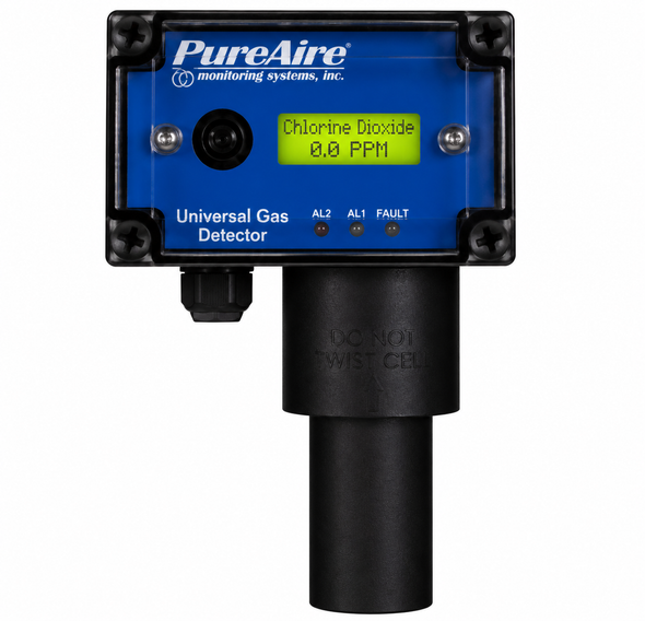 PureAire Universal Chlorine Dioxide ClO2 Gas Detector with renewable electrochemical sensor for continuous fixed gas monitoring