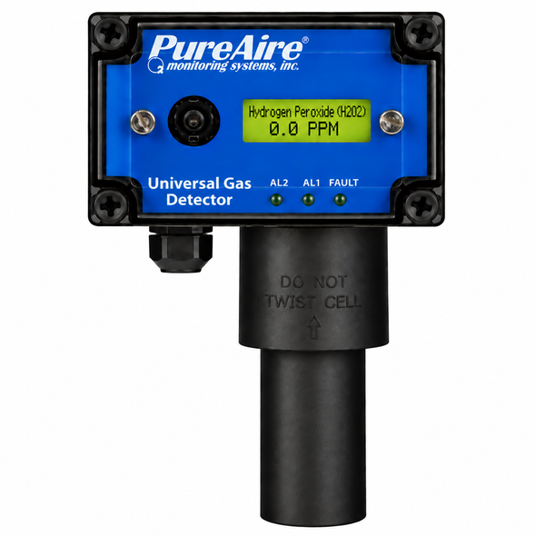 PureAire Universal Hydrogen Peroxide H2O2 Gas Detector with renewable electrochemical sensor for continuous fixed hydrogen peroxide monitoring