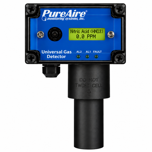 PureAire Universal Nitric Acid HNO3 Gas Detector with renewable electrochemical sensor for continuous fixed nitric acid monitoring