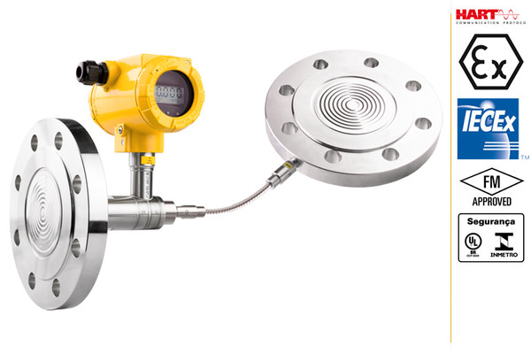 Aplisens APR-2200 smart differential pressure transmitter with dual remote diaphragm seals for level, density, and differential pressure measurement.