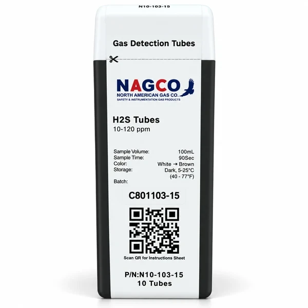NAGCO N10-103-15 Hydrogen Sulfide H2S Detector Tubes 10-120 ppm