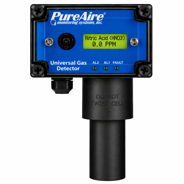 PureAire Universal Nitric Acid HNO3 Gas Detector with renewable electrochemical sensor for continuous fixed nitric acid monitoring