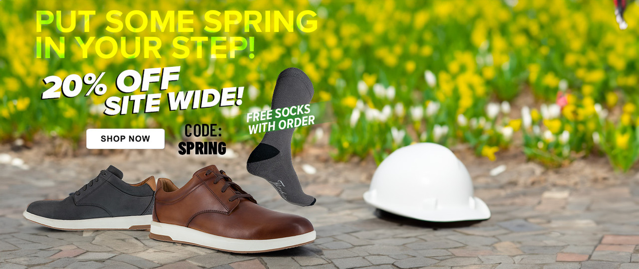 Put some spring in your step! 20 percent off site wide! Use code SPRING. Shop now. Free socks with your order.