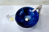 Meno Series Deco-Glass Vessel Sink in Lustrous Blue