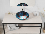 Belissima Round Glass Vessel Bathroom Sink with Stellar Burst Finish