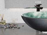Belissima Round Glass Vessel Bathroom Sink with Stellar Grey Finish