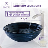 Rongomae Series Deco-Glass Vessel Sink in Coiled Blue