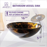 Timbre Series Deco-Glass Vessel Sink in Kindled Amber with Matching Chrome Waterfall Faucet