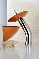 Komaru Series Vessel Sink in Brown with Pop-Up Drain and Matching Faucet in Lustrous Brown