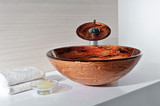 Komaru Series Vessel Sink in Brown with Pop-Up Drain and Matching Faucet in Lustrous Brown